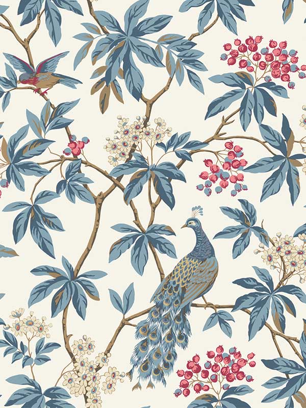 Peacock Estate fabric in white color - pattern number MX9666 - by Ronald Redding in the Astoria collection