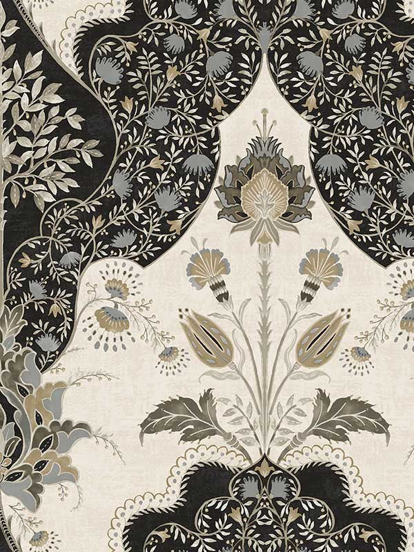 Auden Floral Grandeur wallpaper in black color - pattern number 4147-27389 - by A Street Prints in the Haberdashery collection