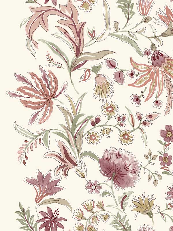 Teonna Raspberry Floral Stripe wallpaper in raspberry color - pattern number 4147-27397 - by A Street Prints in the Haberdashery collection