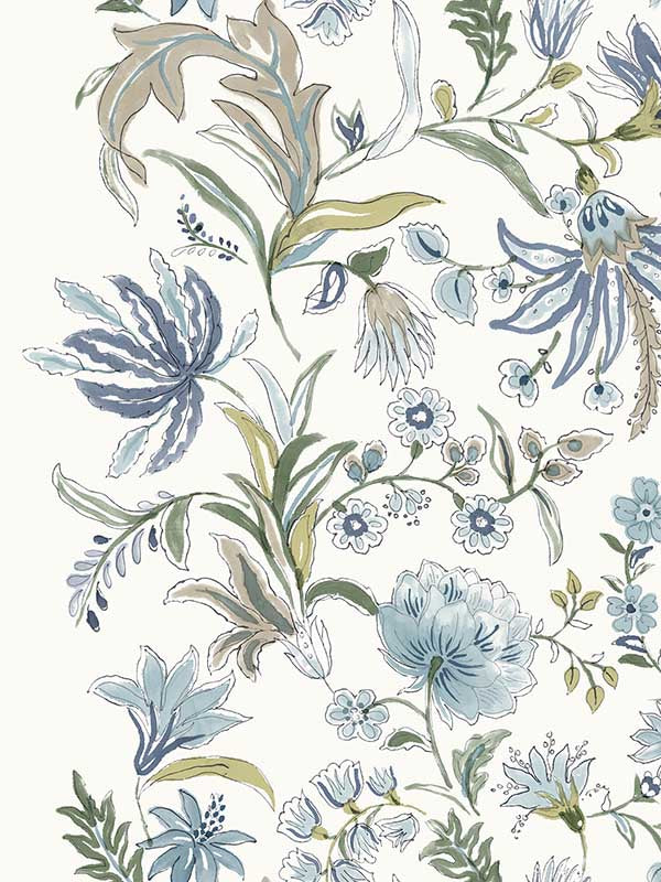 Teonna Floral Stripe wallpaper in blue color - pattern number 4147-27398 - by A Street Prints in the Haberdashery collection
