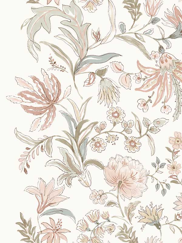 Teonna Floral Stripe wallpaper in light pink color - pattern number 4147-27399 - by A Street Prints in the Haberdashery collection