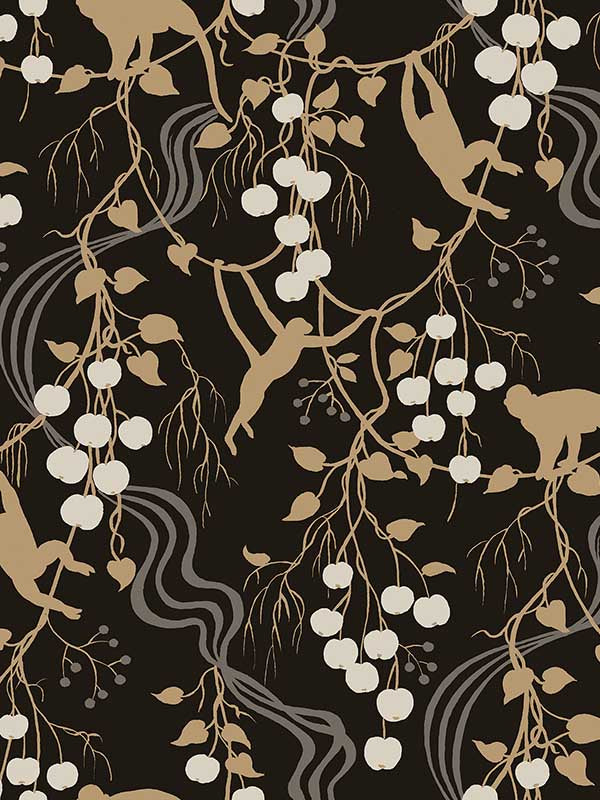 Linden Jungle Canopy fabric in black color - pattern number 4147-80009 - by A Street Prints in the Haberdashery collection