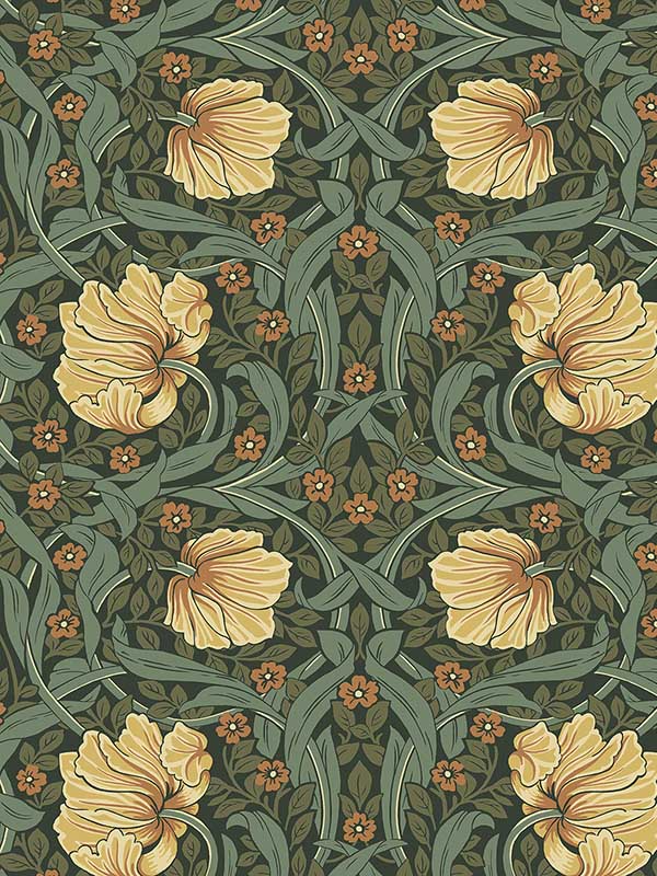 Pimpernel Garden Prepasted wallpaper in meadow green and amber color - pattern number EP10604 - by Seabrook in the Etten Prepasted Wallcovering collection