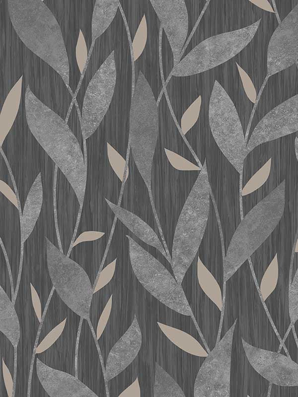 Dancing Leaves Trail wallpaper in black color - pattern number VRAD19-765 - by Veer Decor in the Adele collection