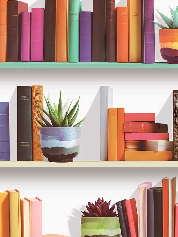 Modern Bookshelf fabric in white color - pattern number VRAR10-597 - by Veer Decor in the Artifice collection