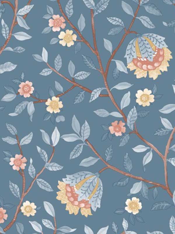 Vintage Botanical Blooms wallpaper in blue color - pattern number VRBT01-991 - by Veer Decor in the Botanique collection