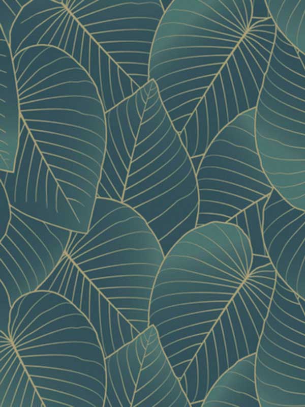 Graphic Leaves with Foil Accents wallpaper in dark green color - pattern number VRBT04-212 - by Veer Decor in the Botanique collection