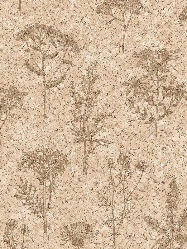 Herbarium Herbs Grasses Cork Texture wallpaper in natural color - pattern number VRBR07-387 - by Veer Decor in the Brut collection