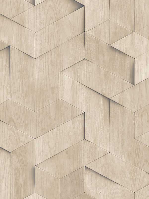 Geo Wood Block Illusion wallpaper in natural color - pattern number VRBR07-447 - by Veer Decor in the Brut collection
