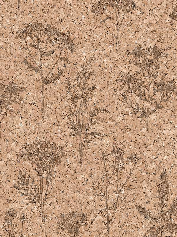 Herbarium Herbs Grasses Cork Texture wallpaper in brown color - pattern number VRBR08-387 - by Veer Decor in the Brut collection