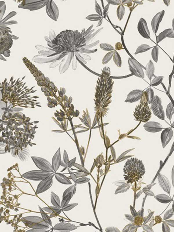 Botanical Print fabric in grey color - pattern number VREL09-854 - by Veer Decor in the Elegance collection