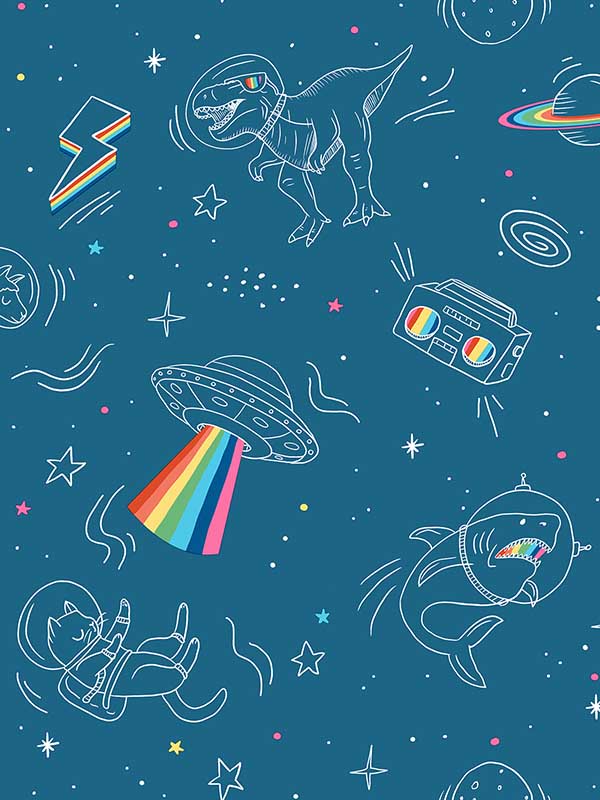 Space Adventures wallpaper in blue color - pattern number VRKG01-863 - by Veer Decor in the My Kingdom collection