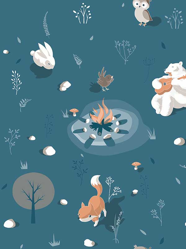 Woodland Friends fabric in blue color - pattern number VRKG11-313 - by Veer Decor in the My Kingdom collection