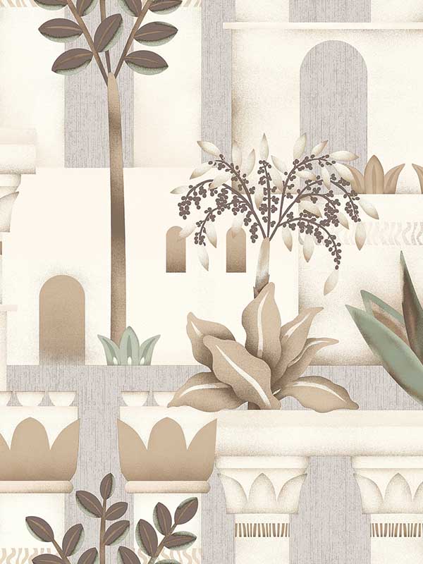 Mediterranean Villa Garden wallpaper in beige color - pattern number VRNO07-956 - by Veer Decor in the Nomade collection