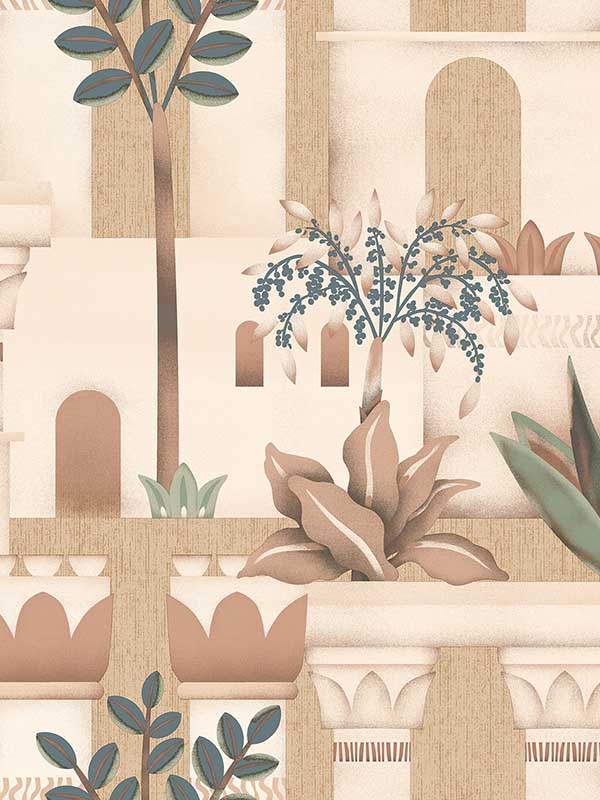 Mediterranean Villa Garden wallpaper in orange color - pattern number VRNO08-956 - by Veer Decor in the Nomade collection