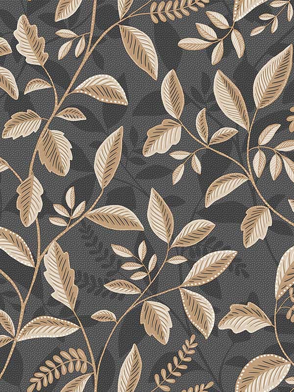 Tranquil Leafy Vine wallpaper in black color - pattern number VRNO09-066 - by Veer Decor in the Nomade collection