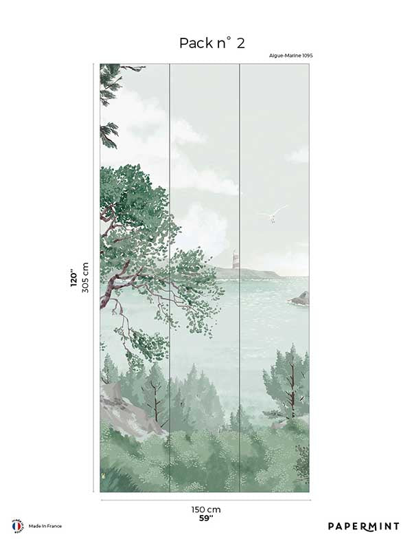 Bretagne Pack 2 mural in green color - pattern number 8184-AI1-B - by Veer Decor in the Papermint Wall Murals collection