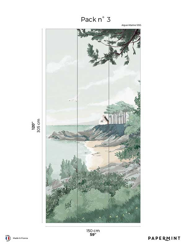 Bretagne Pack 3 mural in green color - pattern number 8184-AI1-C - by Veer Decor in the Papermint Wall Murals collection