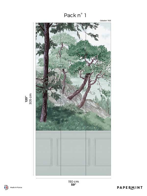 Bretagne Chair Rail Faux Wainscoting Pack 1 mural in gray color - pattern number 8184-AJ2-A - by Veer Decor in the Papermint Wall Murals collection
