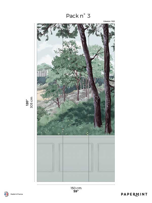 Bretagne Chair Rail Faux Wainscoting Pack 3 mural in gray color - pattern number 8184-AJ2-C - by Veer Decor in the Papermint Wall Murals collection