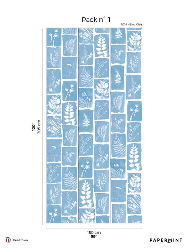Botanical Imprint Pack 1 mural in blue color - pattern number 8184-AX1-B - by Veer Decor in the Papermint Wall Murals collection