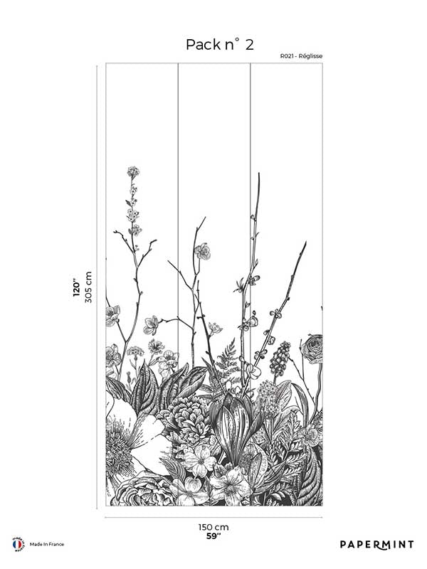 Flora Pack 2 fabric in black color - pattern number 8184-BC1-B - by Veer Decor in the Papermint Wall Murals collection