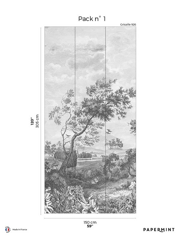 Fontainebleau Pack 1 fabric in gray color - pattern number 8184-BD1-A - by Veer Decor in the Papermint Wall Murals collection
