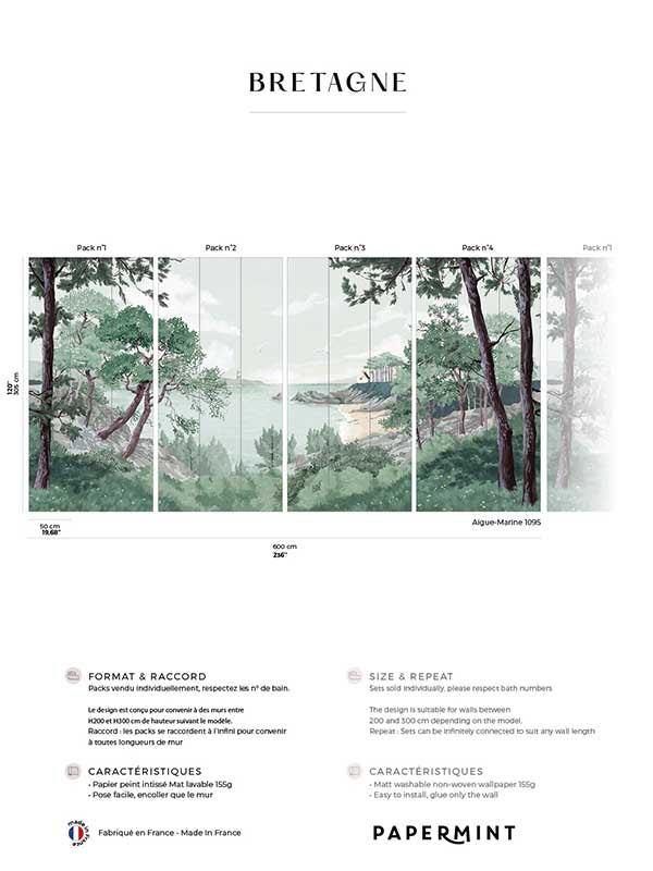Bretagne Pack 1 2 3 4 mural in green color - pattern number 8184-BDL-AI - by Veer Decor in the Papermint Wall Murals collection