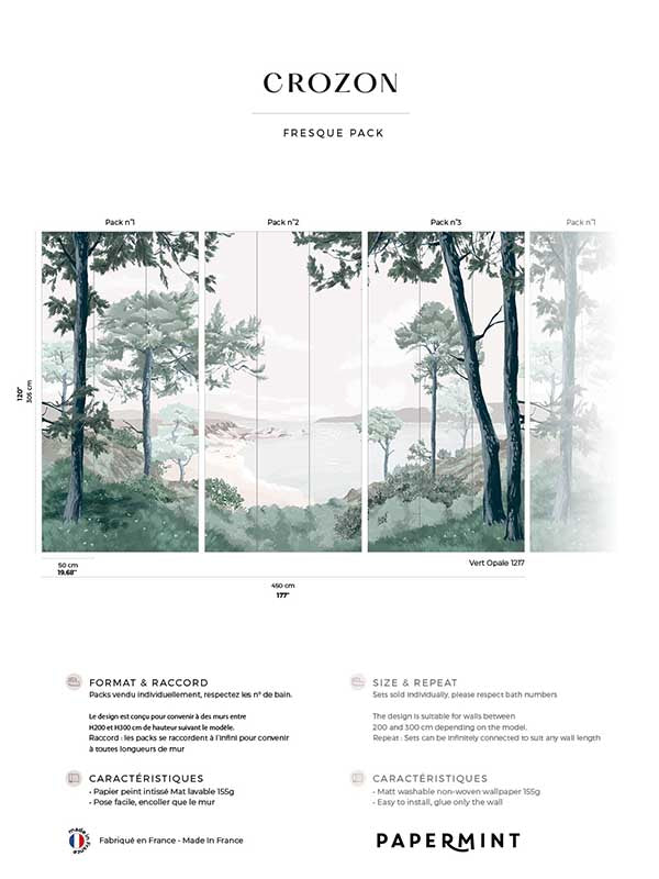 Crozon Pack 1 2 3 mural in green color - pattern number 8184-BDL-AS - by Veer Decor in the Papermint Wall Murals collection