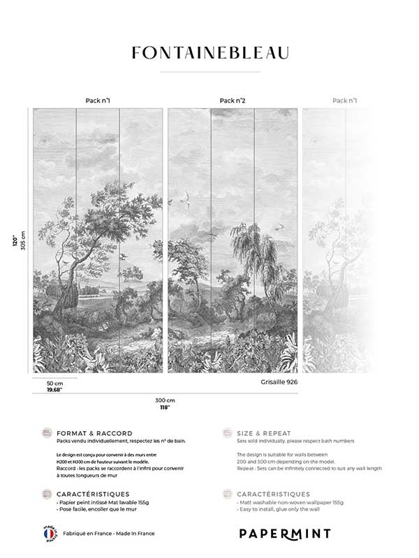 Fontainebleau Pack 1 2 mural in gray color - pattern number 8184-BDL-BD - by Veer Decor in the Papermint Wall Murals collection