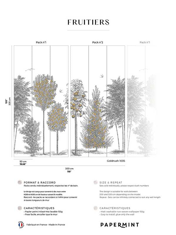 Orchards Pack 1 2 mural in gold color - pattern number 8184-BDL-BF - by Veer Decor in the Papermint Wall Murals collection