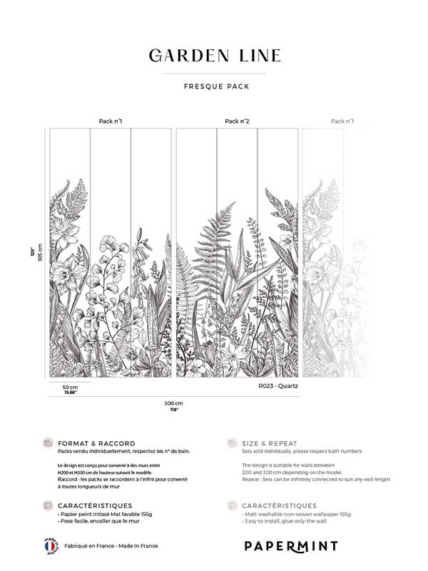 Garden Line Pack 1 2 mural in gray color - pattern number 8184-BDL-BG1 - by Veer Decor in the Papermint Wall Murals collection