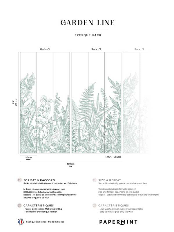 Garden Line Pack 1 2 mural in sage color - pattern number 8184-BDL-BG2 - by Veer Decor in the Papermint Wall Murals collection