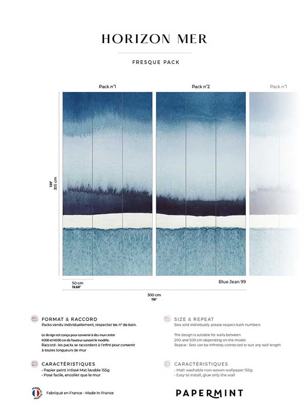 Sea Horizon Pack 1 2 fabric in blue color - pattern number 8184-BDL-BI - by Veer Decor in the Papermint Wall Murals collection