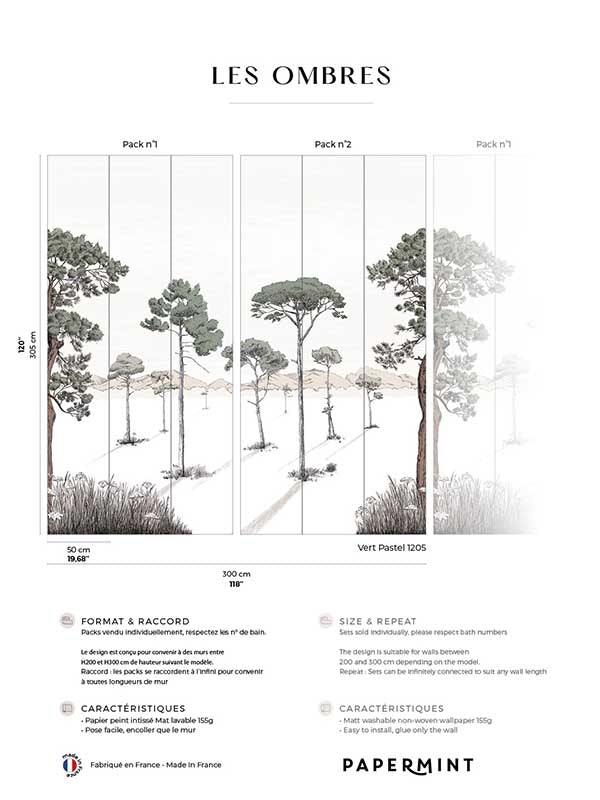 Shadows Pack 1 2 mural in green color - pattern number 8184-BDL-BS2 - by Veer Decor in the Papermint Wall Murals collection