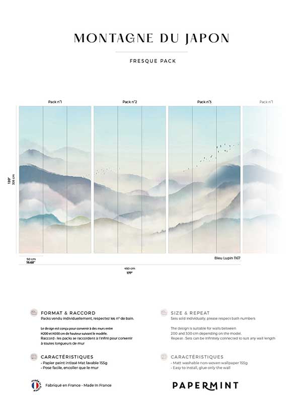 Japanese Mountain Pack 1 2 3 mural in blue color - pattern number 8184-BDL-CF - by Veer Decor in the Papermint Wall Murals collection