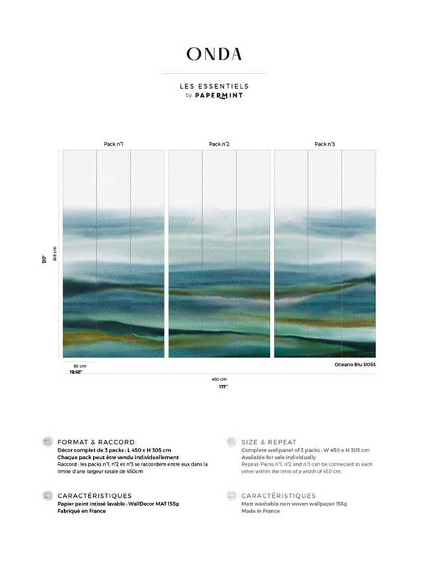 Onda Pack 1 2 3 mural in blue color - pattern number 8184-BDL-CK - by Veer Decor in the Papermint Wall Murals collection