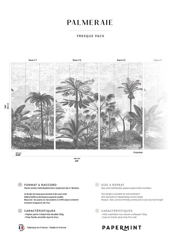 Palm Grove Pack 1 2 3 mural in gray color - pattern number 8184-BDL-CL1 - by Veer Decor in the Papermint Wall Murals collection