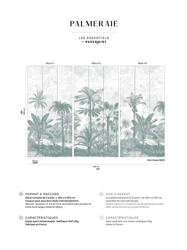 Palm Grove Pack 1 2 3 mural in green color - pattern number 8184-BDL-CL3 - by Veer Decor in the Papermint Wall Murals collection
