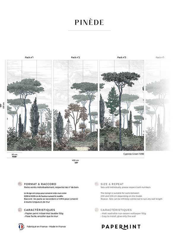 Pinery Pack 1 2 3 mural in green color - pattern number 8184-BDL-CN1 - by Veer Decor in the Papermint Wall Murals collection
