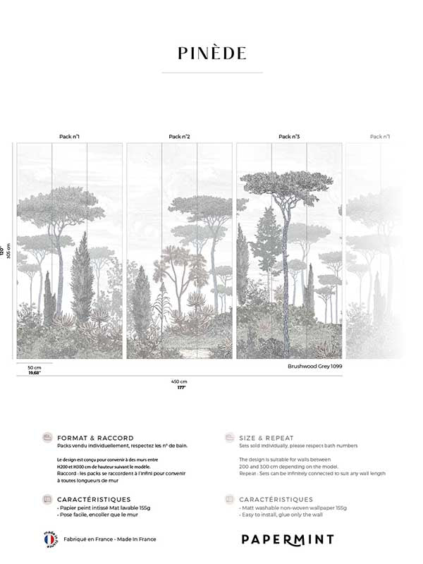 Pinery Pack 1 2 3 mural in gray color - pattern number 8184-BDL-CN2 - by Veer Decor in the Papermint Wall Murals collection