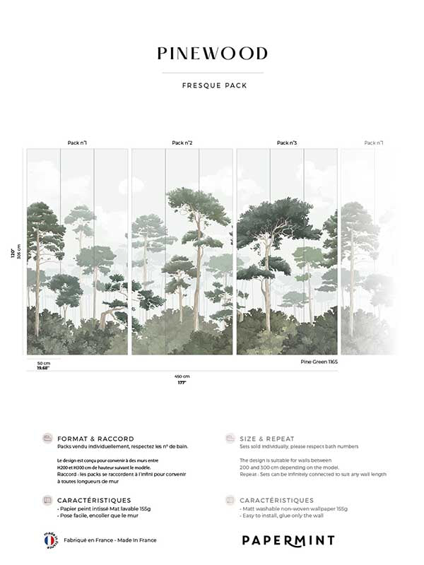 Pinewood Pack 1 2 3 mural in green color - pattern number 8184-BDL-CO1 - by Veer Decor in the Papermint Wall Murals collection