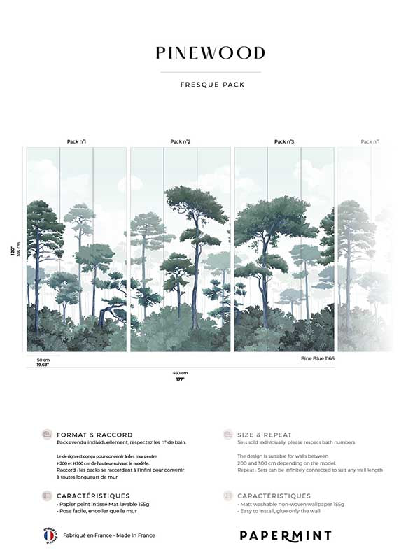 Pinewood Pack 1 2 3 mural in blue color - pattern number 8184-BDL-CO2 - by Veer Decor in the Papermint Wall Murals collection