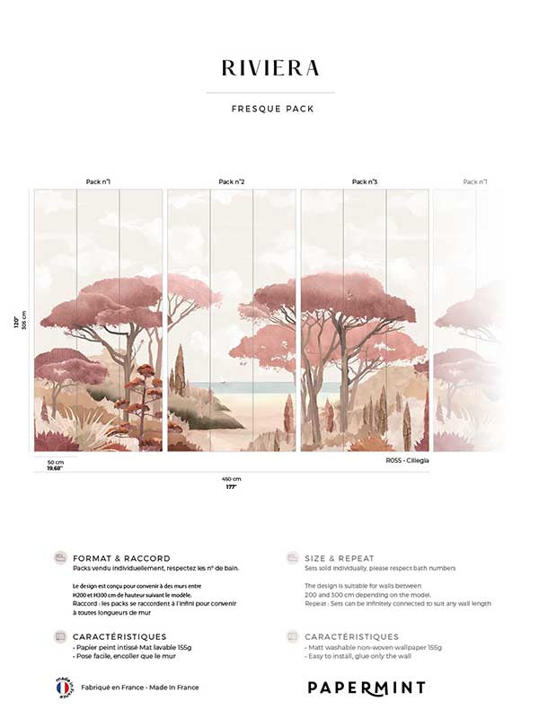 Riviera La Spiagga Pack 1 2 3 mural in pink color - pattern number 8184-BDL-CT1 - by Veer Decor in the Papermint Wall Murals collection