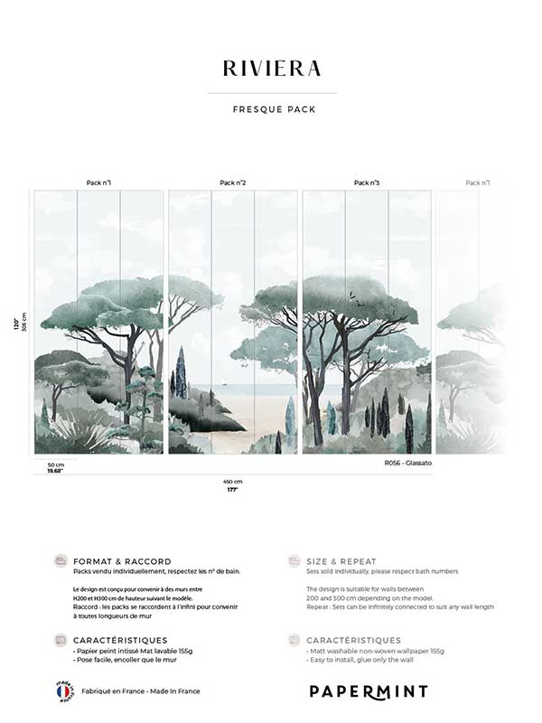Riviera La Spiagga Pack 1 2 3 mural in green color - pattern number 8184-BDL-CT2 - by Veer Decor in the Papermint Wall Murals collection
