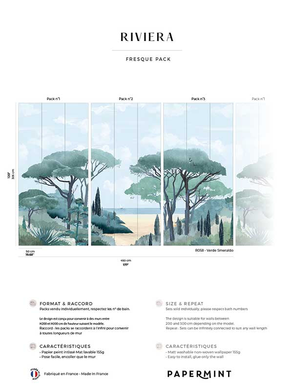 Riviera La Spiagga Pack 1 2 3 mural in blue color - pattern number 8184-BDL-CT3 - by Veer Decor in the Papermint Wall Murals collection