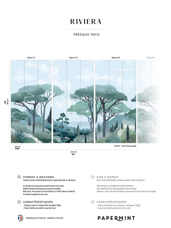 Riviera Pack 1 2 3 mural in green color - pattern number 8184-BDL-CU1 - by Veer Decor in the Papermint Wall Murals collection