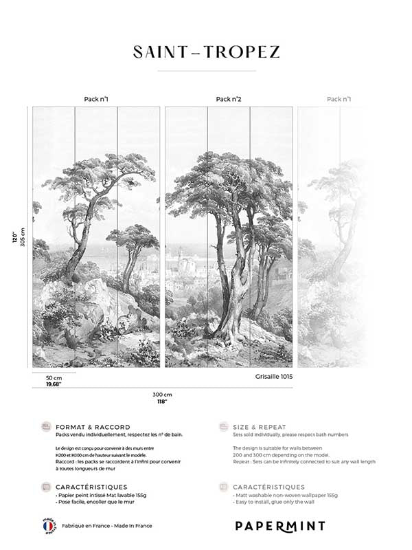 SaintTropez Pack 1 2 fabric in gray color - pattern number 8184-BDL-CV - by Veer Decor in the Papermint Wall Murals collection