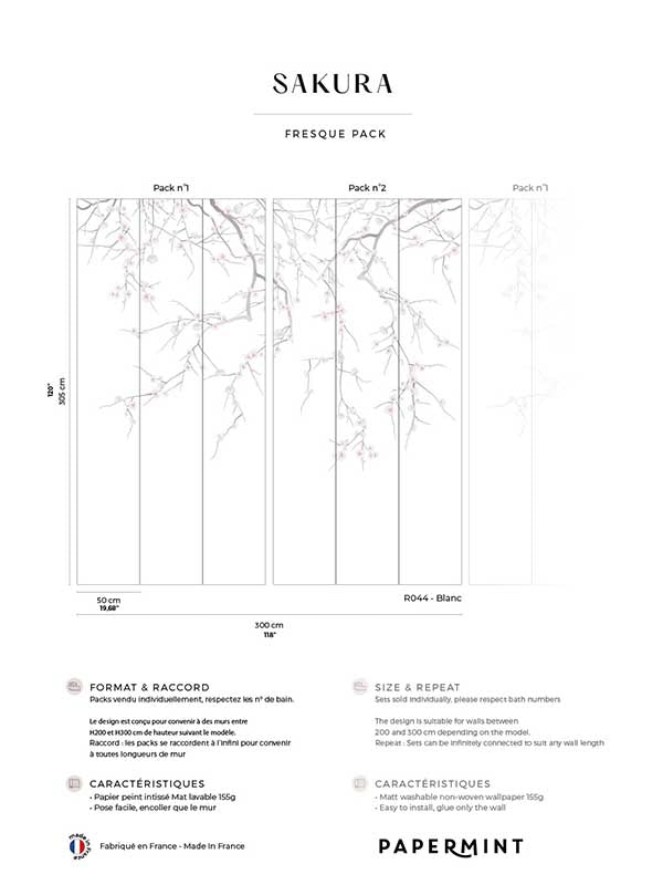 Sakura Pack 1 2 mural in white color - pattern number 8184-BDL-CW3 - by Veer Decor in the Papermint Wall Murals collection