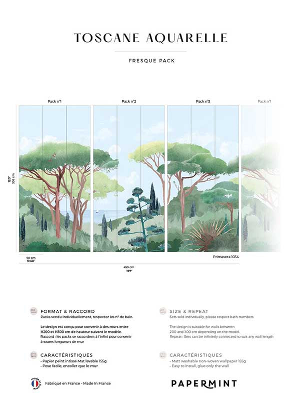 Tuscany Watercolor Pack 1 2 3 mural in multi color - pattern number 8184-BDL-DA - by Veer Decor in the Papermint Wall Murals collection